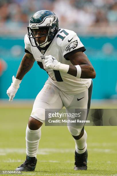 Alshon Jeffery of the Philadelphia Eagles in action against the Miami Dolphins during the fourth quarter at Hard Rock Stadium on December 01, 2019 in...