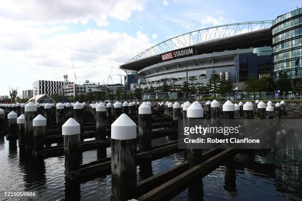 General view of Marvel Stadium as it sits idle after the AFL season was suspended, on March 27, 2020 in Melbourne, Australia. Due to the coronavirus...