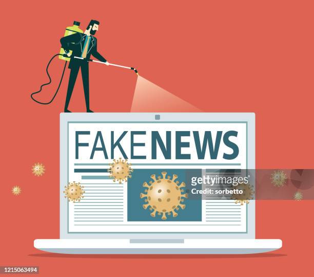 stop fake news coronavirus - laptop - computer virus stock-grafiken, -clipart, -cartoons und -symbole