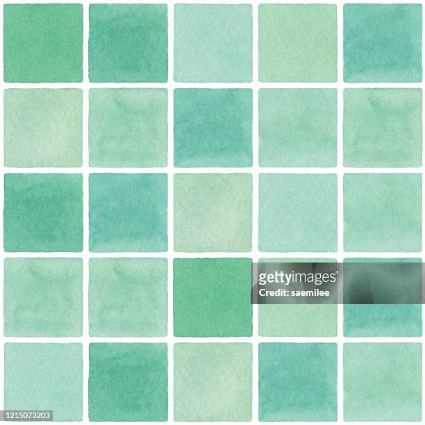 watercolor seamless background with green square tile - styles stock illustrations