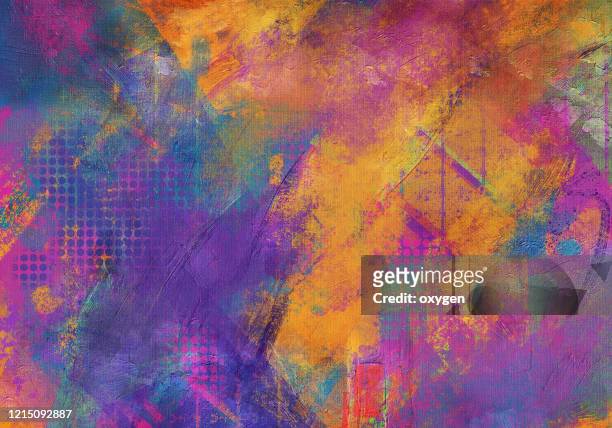 abstract vibrant multicolored texture background. digital illustration imitating oil painting on canvas - yellow wall stock-fotos und bilder