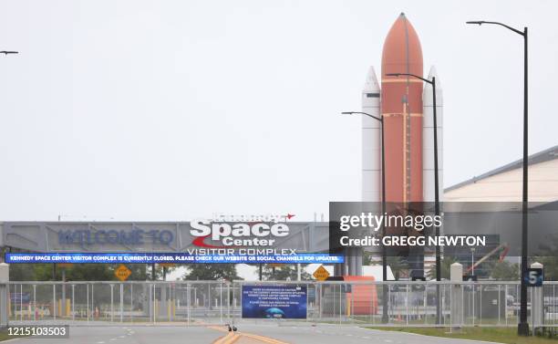 The visitor's center at the Kennedy Space Center is seen with its gates closed, due to the Covid-19 crisis, in Titusville, Florida on May 25, 2020.