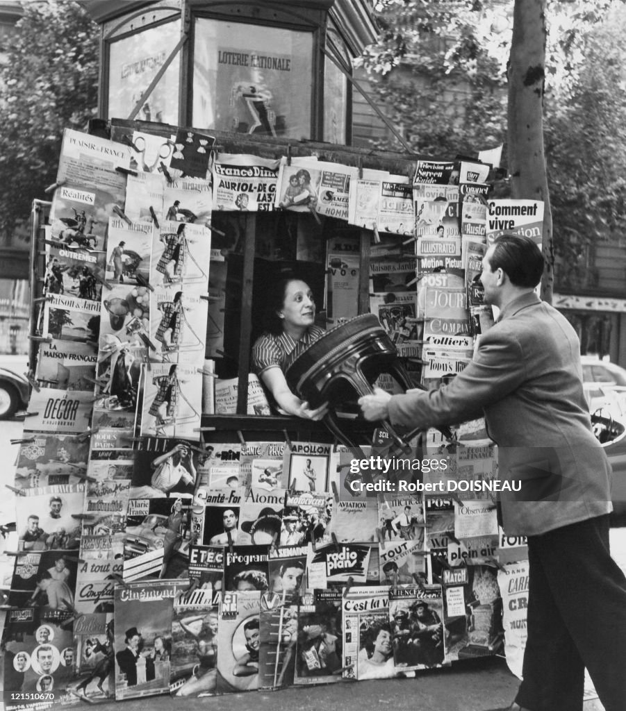 Street Decor, Newspaper Seller In France, Paris, 1951