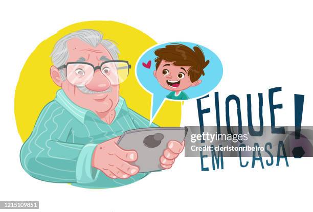 opa auf dem tablet (bleib zu hause) - casa stock-grafiken, -clipart, -cartoons und -symbole