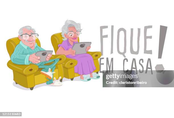 seniors and tablets (stay at home) - casa vector stock illustrations