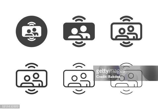 ilustrações, clipart, desenhos animados e ícones de ícones de chamada de vídeo móvel - série multi - câmera de conferência
