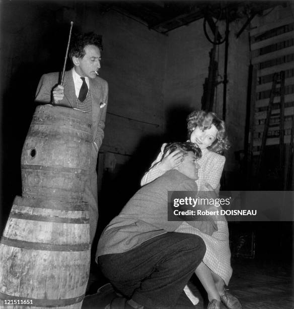 Jean Cocteau, Jean Marais And Edwige Feuillere During Rehearsal For "L'Aigle a Deux Têtes" In Paris, 1946