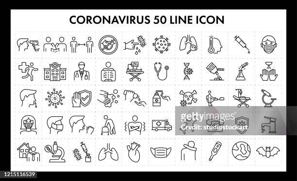 ilustrações de stock, clip art, desenhos animados e ícones de coronavirus 50 line icon - pandemic illness