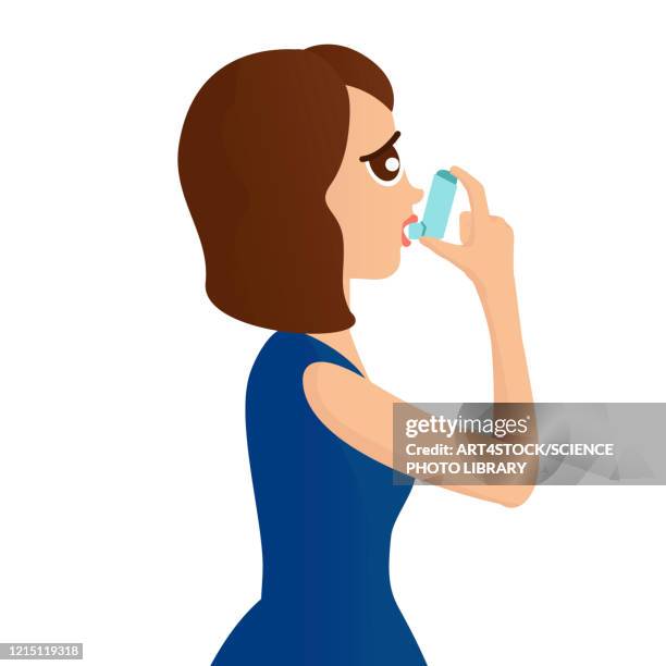 asthma inhaler use, illustration - inhaler stock illustrations