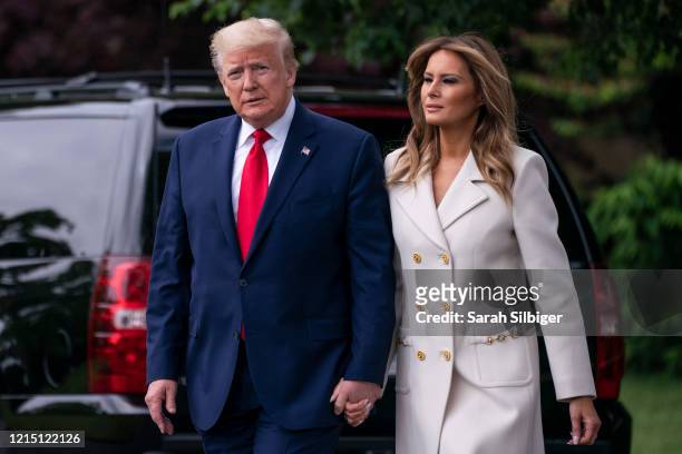 President Donald Trump and first lady Melania Trump depart the White House for Baltimore, Maryland on May 25, 2020 in Washington, DC. The Trumps will...