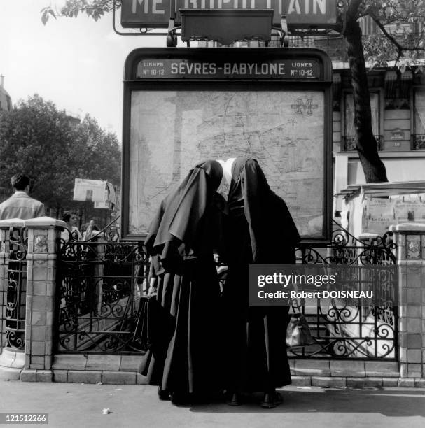 Two Religious Before Sevres Et Babylone Metro Station, 1953