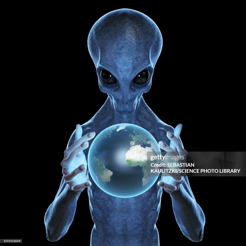 Alien holding Earth, illustration