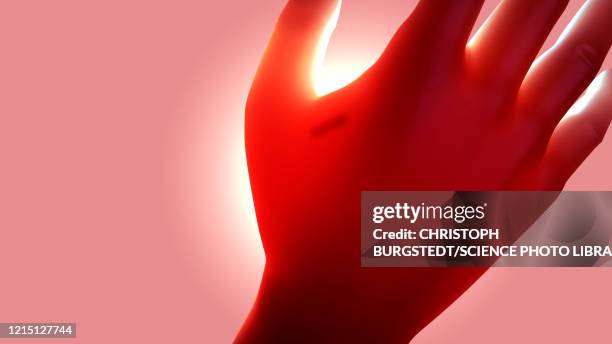 microchip implanted in human hand, illustration - electromagnetic field stock illustrations