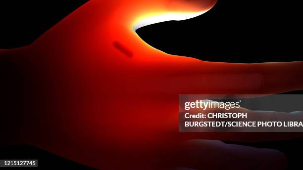 illustrations, cliparts, dessins animés et icônes de microchip implanted in human hand, illustration - field of empty chairs