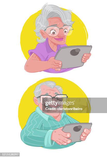 grandparents on tablets - casa vector stock illustrations