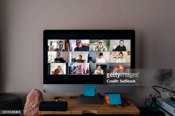 video conference - friends waving stock pictures, royalty-free photos & images