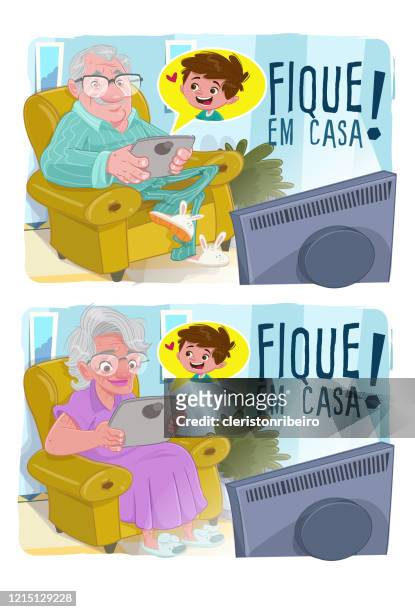 grandparents on tablet (stay at home) - casa vector stock illustrations