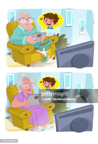 grandparents on tablet (stay at home) - casa vector stock illustrations