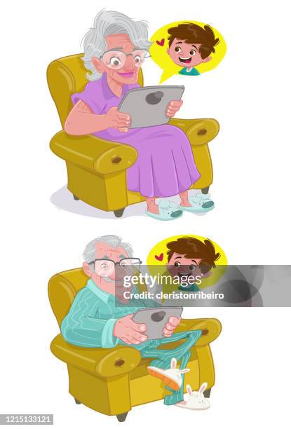 grandparents on tablet (stay at home) - casa vector stock illustrations