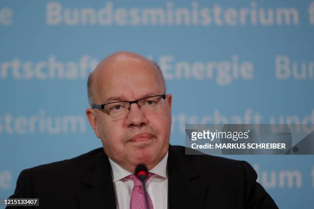 German Economy Minister Peter Altmaier briefs the media on a so called 'stabilization package' for German airline Lufthansa at the economy ministry...