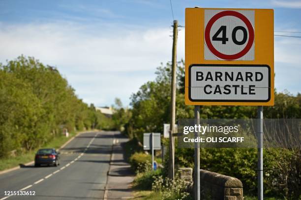 Road sign is pictured on the outskirts of Barnard Castle, less than 30 miles southwest of Durham, north east England, on May 25 a popular tourist...