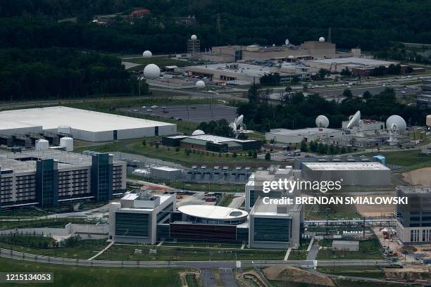 An aerial view of the US Cyber Command joint operations center on the NSA campus is seen on May 25 in Fort Meade, Maryland.