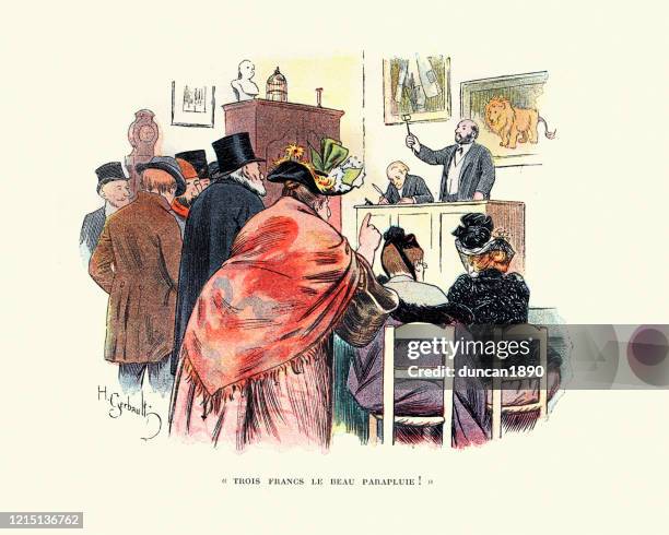 woman making a bid at an art auction, victorian - bid signs stock illustrations