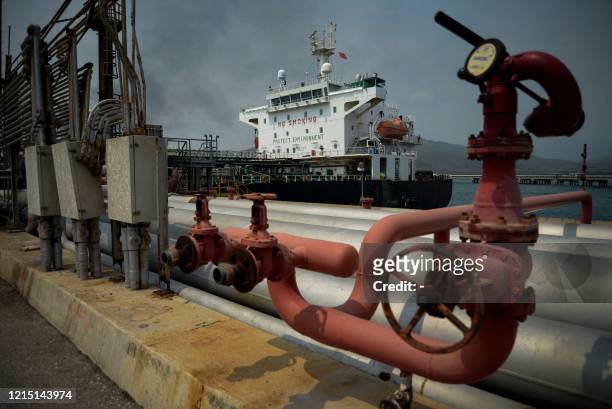 The Iranian-flagged oil tanker Fortune is docked at the El Palito refinery after its arrival to Puerto Cabello in the northern state of Carabobo,...