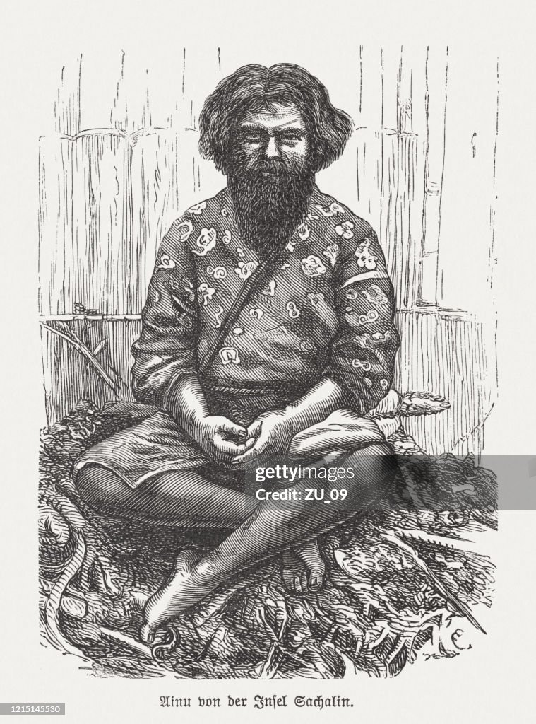 Ainu, indigenous people of Sakhalin island, Russia, woodcut, published 1893