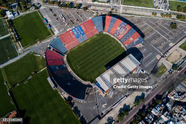 Aerial view of San Lorenzo de Almagro's Pedro Bidegain empty soccer stadium on March 27, 2020 in Buenos Aires, Argentina. National government has...