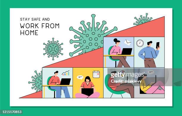arbeiten von zu hause aus während der coronavirus-pandemie - computer virus stock-grafiken, -clipart, -cartoons und -symbole