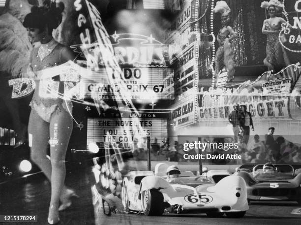 Photo montage of the Las Vegas Strip, featuring the Golden Nugget Las Vegas Hotel and Casino, the Stardust Resort and Casino, and the Stardust Grand...