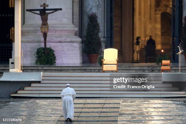 Pope Francis attends an extraordinary moment of prayer in time of pandemic, the adoration of the Blessed Sacrament and delivers an extraordinary...