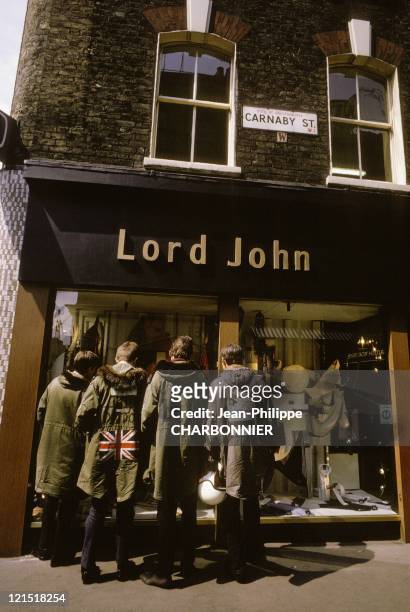 Carnaby Street, Moods In Front Of Lord John Shop Windows; London In 1966.