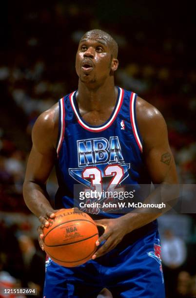 All Star Game. Team East Shaquille O'Neal during free throw vs Team West at Target Center. Minneapolis, MN 2/13/1994 CREDIT: John W. McDonough