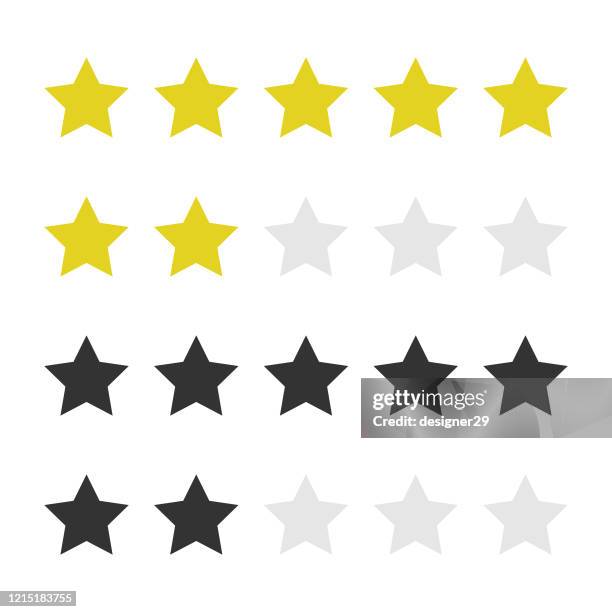 fünf sterne bewertung icon vektor-design auf weißem hintergrund. - 5 stars stock-grafiken, -clipart, -cartoons und -symbole