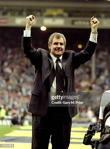 Joe Royle the Manchester City manager celebrates promotion during the Nationwide Division Two Play-Off Final match against Gillingham played at...