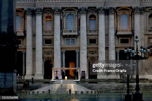Pope Francis arrives in St. Peter's Square to attend an extraordinary moment of prayer in time of pandemic, the adoration of the Blessed Sacrament...