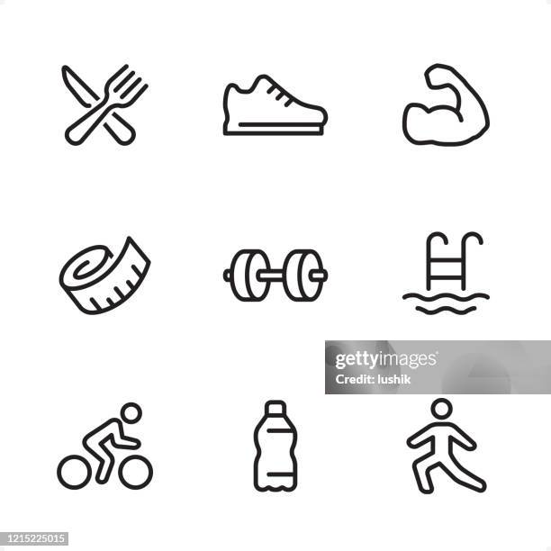 fitness and sport - single line icons - aquagym stock illustrations