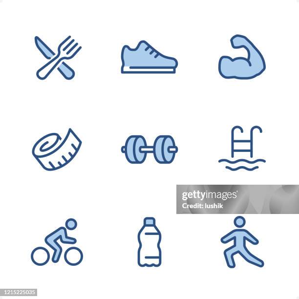 fitness und sport - pixel perfect blue icons - aqua aerobics stock-grafiken, -clipart, -cartoons und -symbole