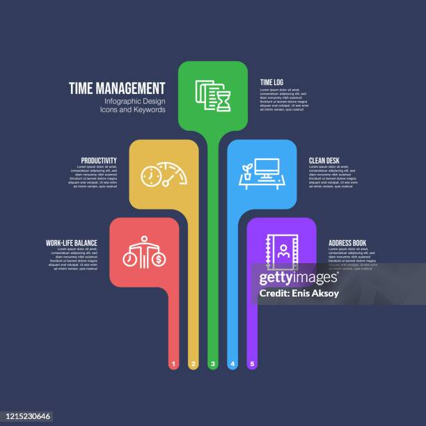 infographic design template with time management keywords and icons - workflow efficiency stock illustrations