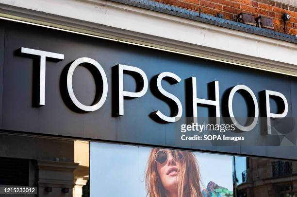 Topshop store logo seen at Oxford Street.
