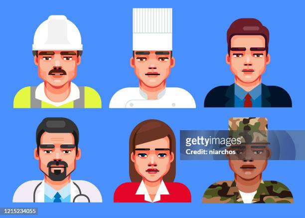 professional occupation avatars - doctor and engineer stock illustrations