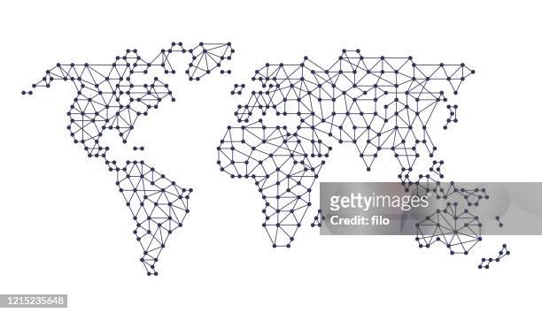 illustrazioni stock, clip art, cartoni animati e icone di tendenza di modello continenti della linea di connettività mondiale - globale