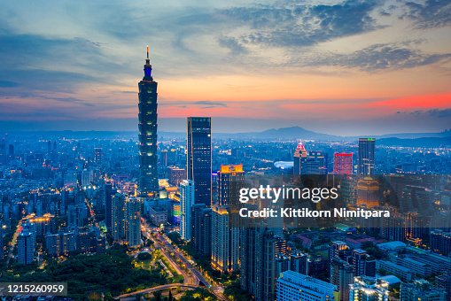 Aerial view of Tai Pei 101 Building at night. Aerial view of Tai Pei 101 Building at night.