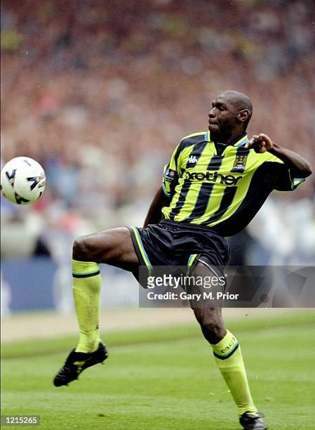 Shaun Goater of Manchester City in action during the Nationwide Division Two Play-Off Final match against Gillingham played at Wembley Stadium in...