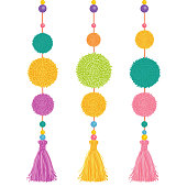 Happy Colors Hanging Vector Pompoms and Tassels