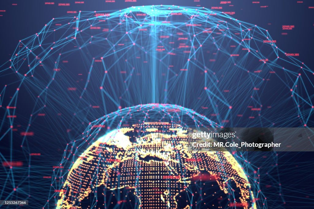 3D  rendering illustration of global futuristic abstract background,digital global and data analysis,Global communication network connection concept