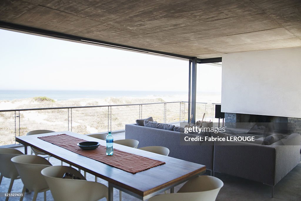 Home interiors with beach in the background