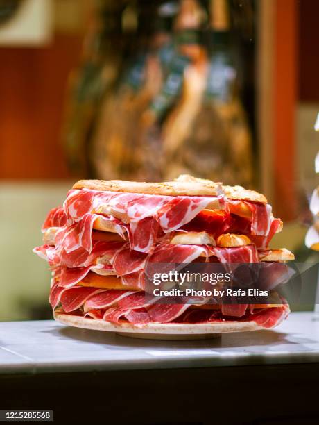 serrano ham sandwiches - madrid tapas stock pictures, royalty-free photos & images